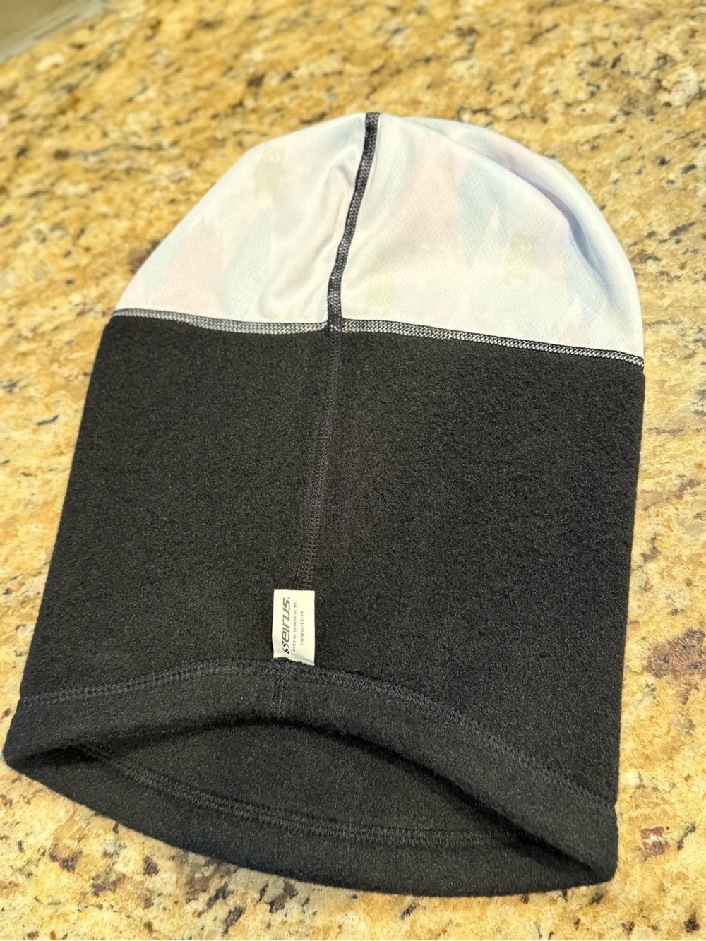 Black Fleece Balaclava Beanie with Pink & Blue Patterned Top - Child